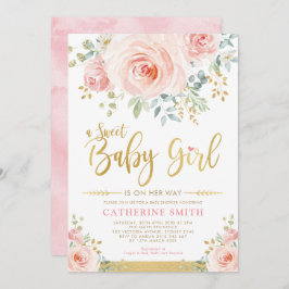 Invitación Dulce bebé Rubor Rosa Gold Floral Baby Shower