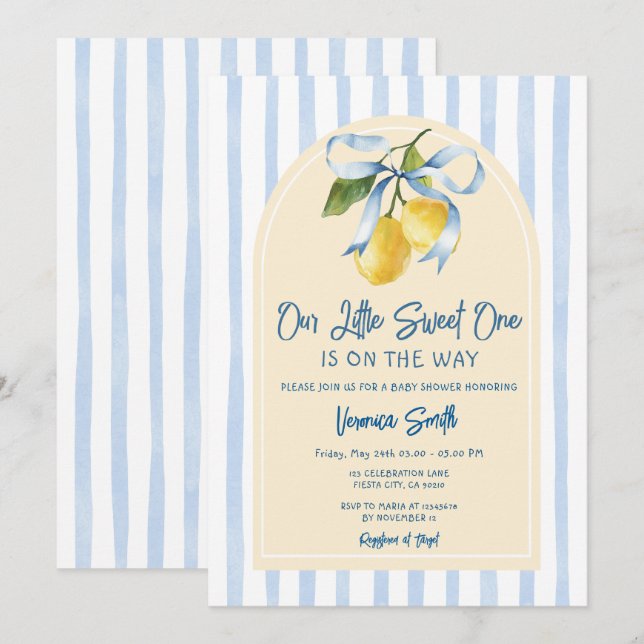 Invitación Dulce Bebé Shower De Limón Citrus (Anverso / Reverso)