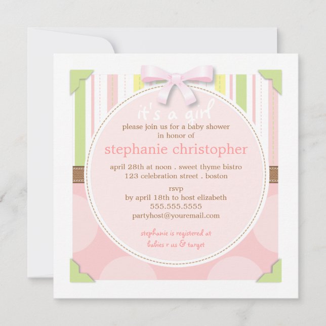 Invitación Dulce bebé stripes y polka punto Baby Shower (Anverso)