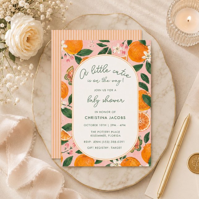 Invitación Dulce Bebé Tangerina Fiesta de Bienvenida  (Little Cutie Tangerine Baby Shower Invitation)