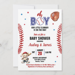 Invitación Dulce Bebe Tema de Béisbol Oh Chico Pequeño Slugge