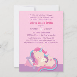 Invitación Dulce Bebé Unicornio Durmiendo Fiesta de Bienvenid