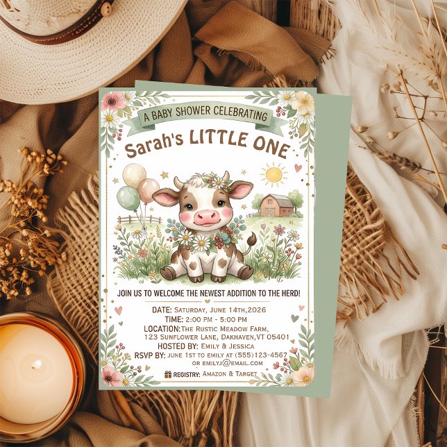 Invitación Dulce bebé vaca Floral granja casa de bebé ducha  (Subido por el creador)