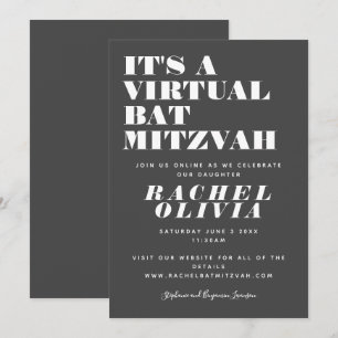 Invitación Dulce Benei Mitzvá Virtual en Línea en Blanco y Ne