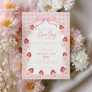 Invitación Dulce Bicho del Amor Niña de Cuadros Rosas Baby Sh
