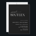Invitación Dulce Black Modern | Sleek 16º cumpleaños<br><div class="desc">Invitaciones modernas mínimas para fiestas de 16 años con un diseño fuera del centro. Contrastando el negro con el blanco. En el reverso aparece un divertido patrón "16". (El patrón de lado inverso se puede eliminar,  si se desea,  utilizando la herramienta de diseño.)</div>
