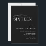 Invitación Dulce Black Modern | Sleek 16º cumpleaños<br><div class="desc">Invitaciones modernas mínimas para fiestas de 16 años con un diseño fuera del centro. Contrastando el negro con el blanco. En el reverso aparece un divertido patrón "16". (El patrón de lado inverso se puede eliminar,  si se desea,  utilizando la herramienta de diseño.)</div>