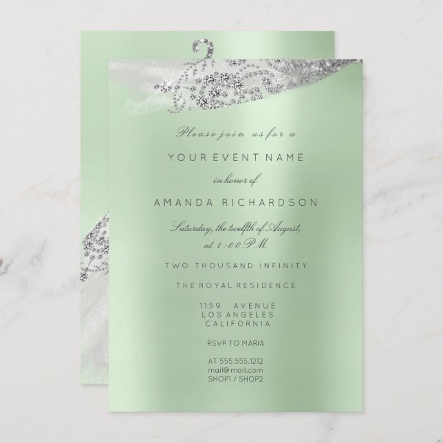 Invitación Dulce blanco 16º vestido de novia Mint Verde (Anverso / Reverso)