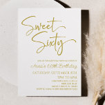 Invitación Dulce blanco dorado Sesenta Fiesta mínima de cumpl<br><div class="desc">¡Esta es una invitación a la fiesta de cumpleaños número 60 Minimalista y dulce de oro!</div>