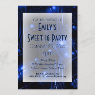 Invitación Dulce blanco negro azul eléctrico 16 cumpleaños