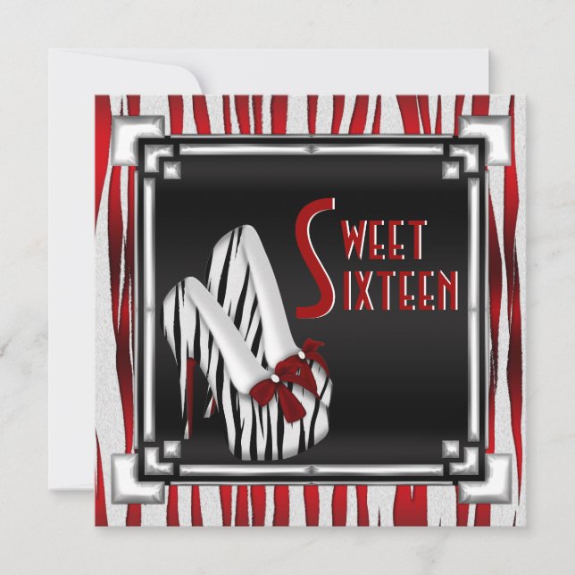 Invitación Dulce blanco negro rojo arqueado 16 del tacón de (Anverso)