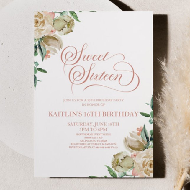 Invitación Dulce Blanco Rosa Dieciséis Fiesta de Cumpleaños (Subido por el creador)