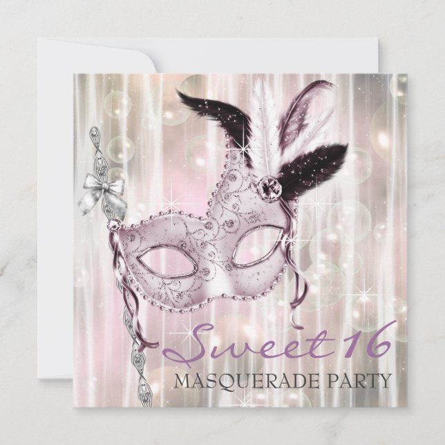 Invitación Dulce blanco rosado 16 Fiesta de la mascarada (Anverso)