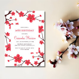 Invitación Dulce Blossom De Cerezo Rojo Sakura Cumpleaños Flo