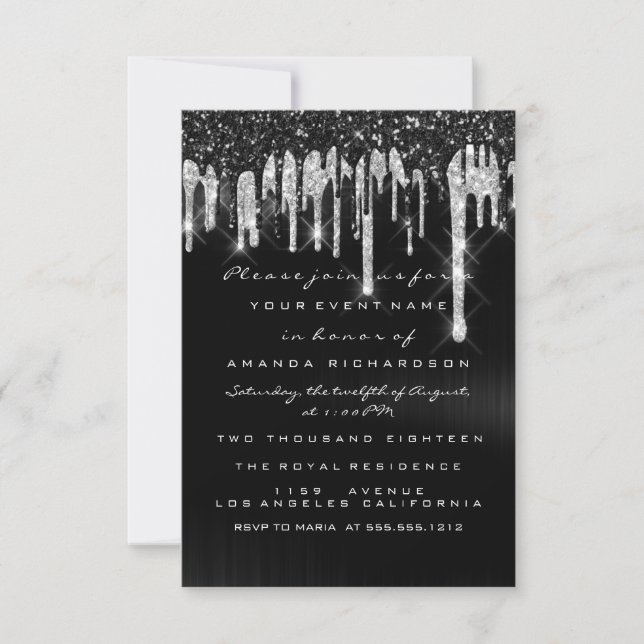 Invitación Dulce Boda 16 de la Novia Negra Plata (Anverso)
