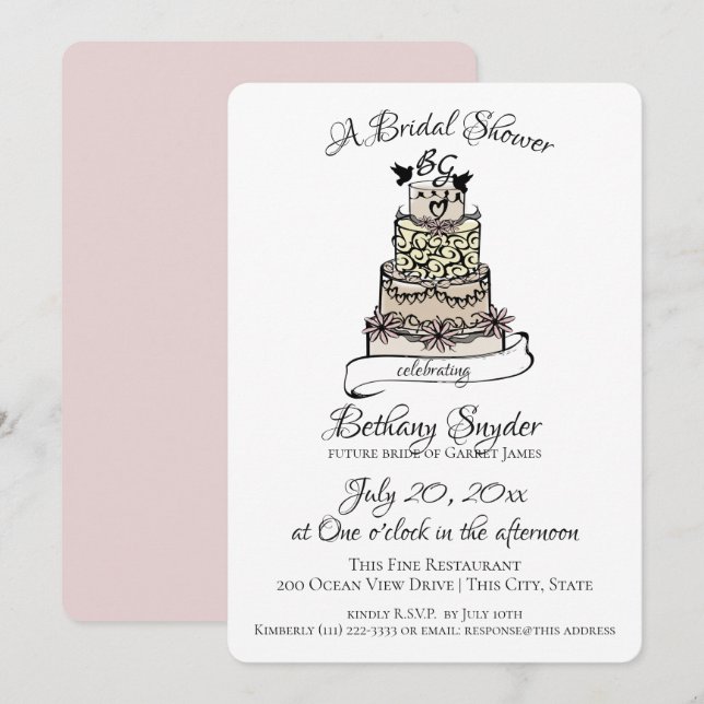 Invitación Dulce Boda Pastel de Ducha Bridal (Anverso / Reverso)