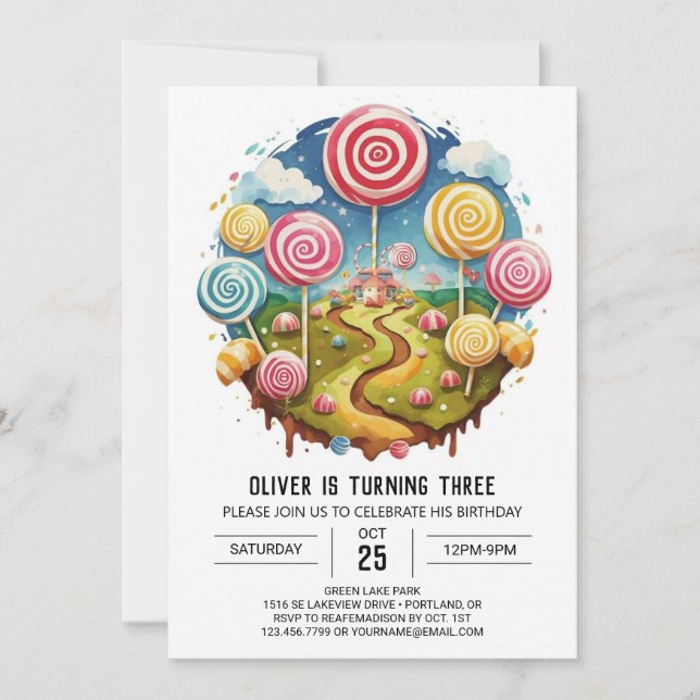 Invitación Dulce Bohemian Lollipop Cumpleaños (Anverso)