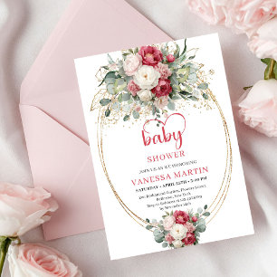 Invitación Dulce Bohemio Ruby Rojo Blanco Dorado Baby Shower 
