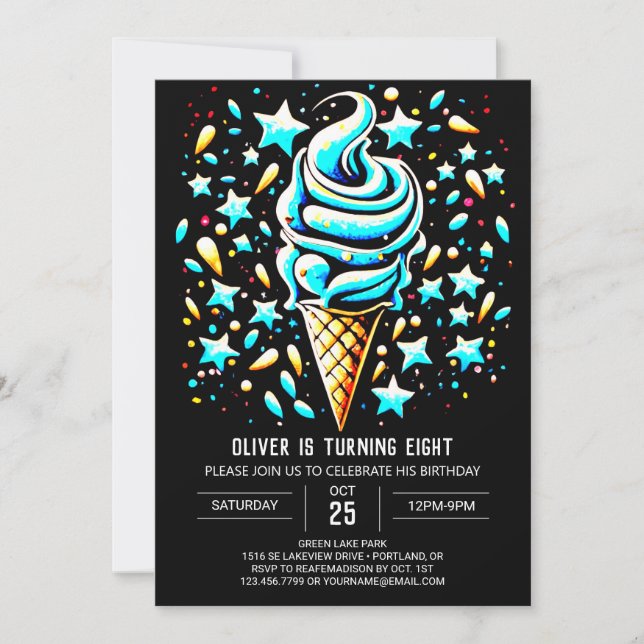 Invitación Dulce Boho Blue Boy Crema de hielo Cumpleaños (Anverso)