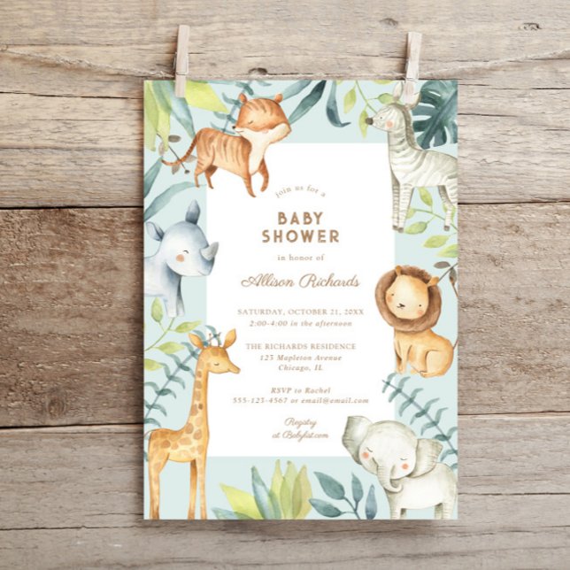 Invitación Dulce boho safari animales sage niño ducha bebé (Subido por el creador)