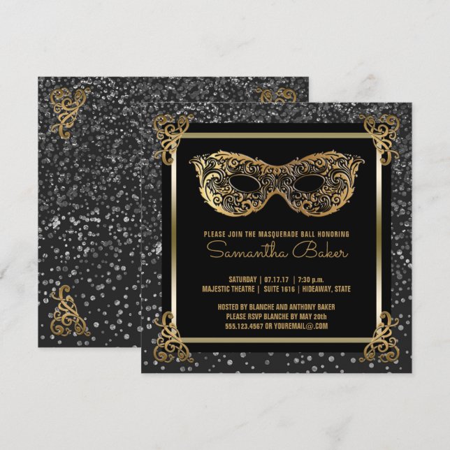 Invitación Dulce bollería de 16 máscaras Dulce Dieciséis Plat (Anverso / Reverso)