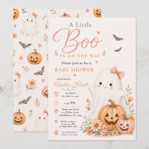 Invitación Dulce Boo Baby Shower de Halloween Calabaza Rosa