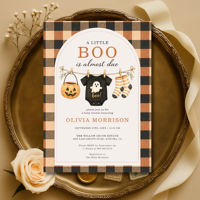 Invitación Dulce Boo Halloween Gingham Baby Shower (Subido por el creador)