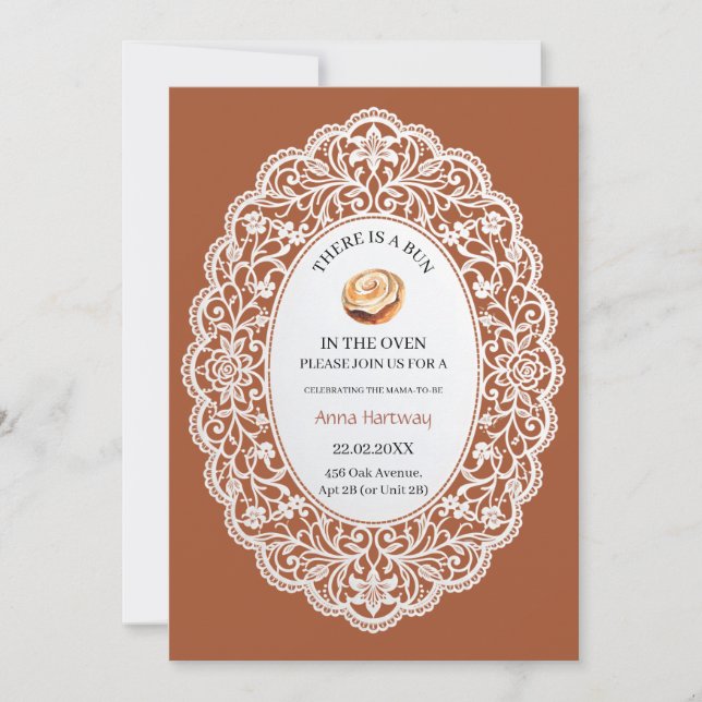Invitación Dulce borde de encaje Cinnamon Roll Baby Shower  (Anverso)