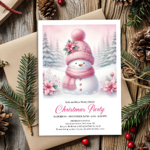 Invitación Dulce Bosque Nevado Muñeco de Nieve Rosa Navidad E
