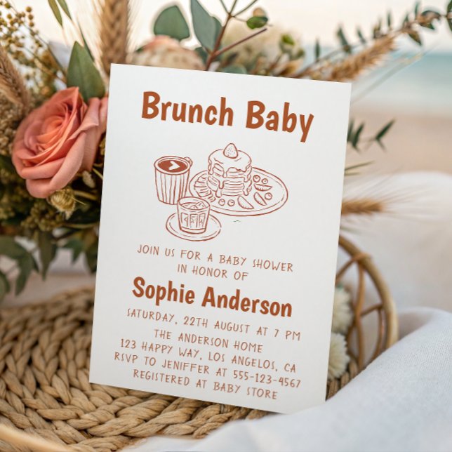 Invitación Dulce Brunch Neutral de Café y Panqueques para Bab (Subido por el creador)