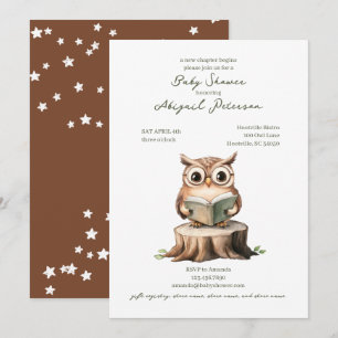 Invitación Dulce Búho Leyendo un Libro Baby Shower