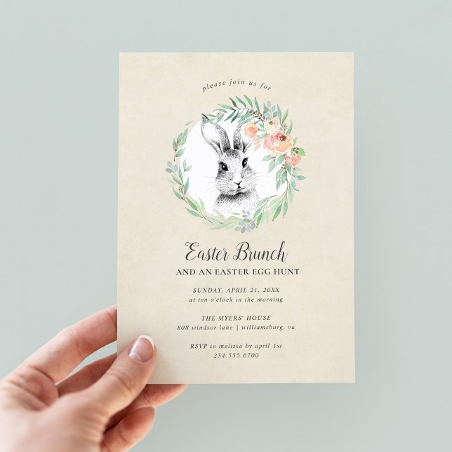 Invitación Dulce Bunny Floral Wreath Easter Brunch Fiesta (Subido por el creador)