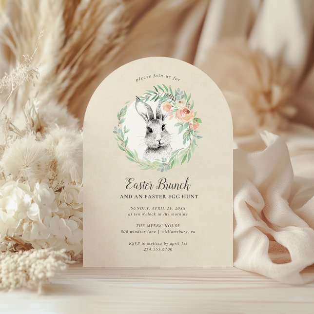 Invitación Dulce Bunny Floral Wreath Easter Brunch Fiesta (Subido por el creador)