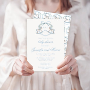 Invitación Dulce caballo de balancín azul clásico para baby s