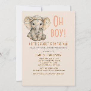 Invitación Dulce Cacahuete Boho Safari Elefante Niño Baby Sho