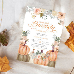 Invitación Dulce Calabacita Rosa Floral Otoño Baby Shower