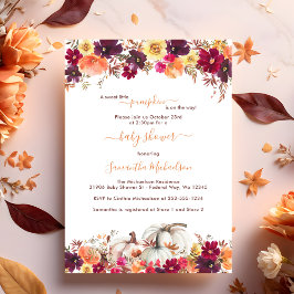 Invitación Dulce calabaza Caída Floral Baby Shower