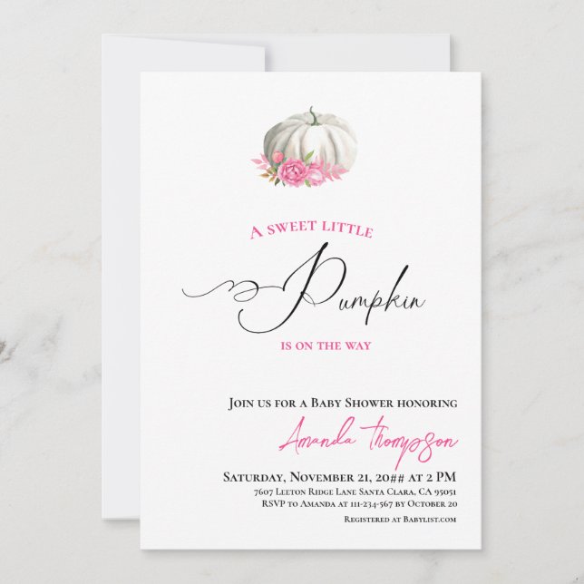 Invitación Dulce calabaza Oro Rosa Baby Shower (Anverso)