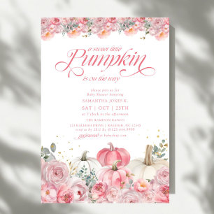 Invitación Dulce Calabaza Pequeña Caída Floral Rosa Baby Show