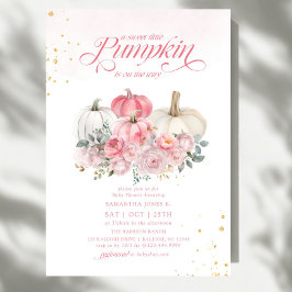 Invitación Dulce Calabaza Pequeña Caída Floral Rosa Baby Show