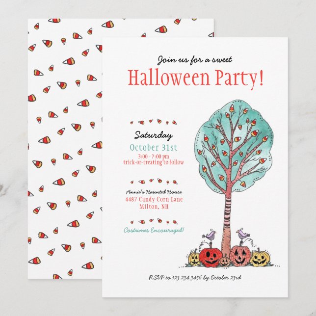 Invitación Dulce Candy Corn Halloween Party Kids (Anverso / Reverso)