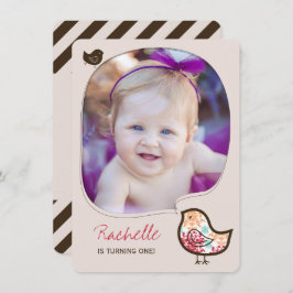 Invitación Dulce Candy Damask Chica de pollo Primer Día Invit