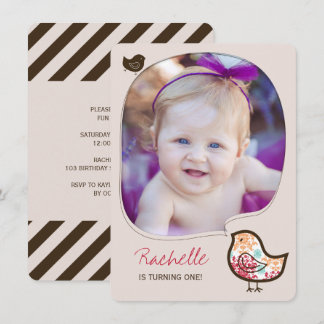 Invitación Dulce Candy Damask Chica de pollo Primer Día Invit