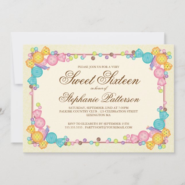 Invitación Dulce Candy Temática Dulce Dieciséis Cumpleaños (Anverso)