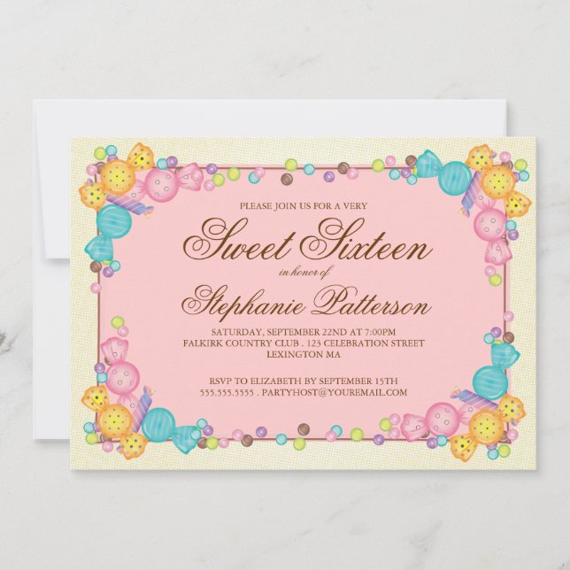 Invitación Dulce Candy Temática Dulce Dieciséis Cumpleaños (Anverso)