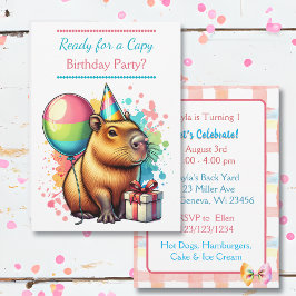 Invitación Dulce Capibara Fiesta de Cumpleaños de Chica