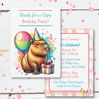 Invitación Dulce Capibara Fiesta de Cumpleaños de Chica