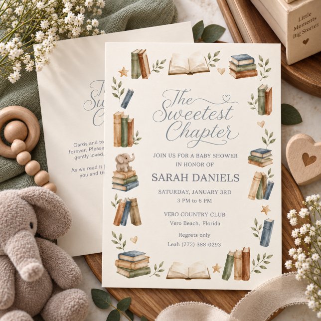 Invitación Dulce Capítulo Fiesta de Bebé con Tema de Libro (Book Theme The Sweetest Chapter Baby Shower Invitation)