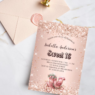 Invitación Dulce carro de oro rosa 16 lujo