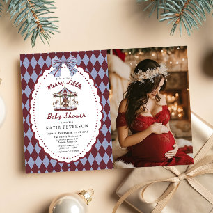 Invitación Dulce carrusel de Navidad con lazo Baby Shower